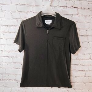 Ministry of Supply Men's Merino Wool Blend Zip Black Pullover Moto Short Sleeve